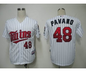 mlb jerseys minnesota twins #48 pavano white(blue strip)