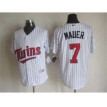 mlb jerseys minnesota twins #7 mauer white-1(blue strip)