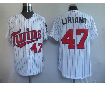 mlb minnesota twins #47 liriano white(blue strip)2010