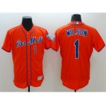 Men New York Mets #1 Mookie Wilson Majestic Orange Flexbase Authentic Collection Player Jersey