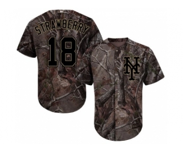 Men New York Mets #18 Darryl Strawberry Camo Realtree Collection Cool Base Stitched MLB Jersey