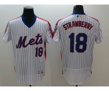 Men New York Mets #18 Darryl Strawberry Majestic White Alternate Flexbase Authentic Collection Player Jersey