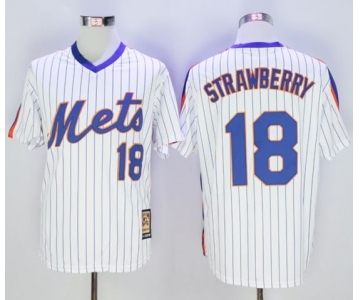 Men New York Mets #18 Darryl Strawberry Majestic White Cool Base Cooperstown Collection Player Jersey