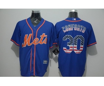 Men New York Mets #30 Michael Conforto Blue USA Flag Fashion Cool Base Jersey