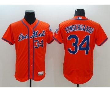 Men New York Mets #34 Noah Syndergaar Majestic Orange Flexbase Authentic Collection Player Jersey