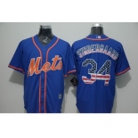 Men New York Mets #34 Noah Syndergaard Blue USA Flag Fashion Cool Base Jersey