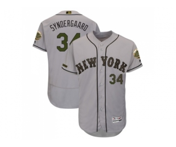 Men New York Mets #34 Noah Syndergaard Grey Flexbase Authentic Collection 2018 Memorial Day Stitched MLB Jersey