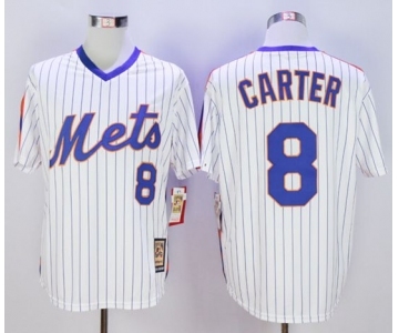 Men New York Mets #8 Gary Carter Majestic White Cool Base Cooperstown Collection Player Jersey