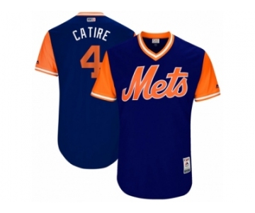 Men's 2017 Little League World Series Mets Wilmer Flores #4 Catire Royal Jersey