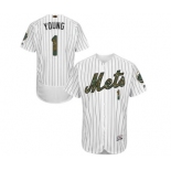 Men's Majestic New York Mets #1 Chris Young Authentic White 2016 Memorial Day Fashion Flex Base MLB Jersey