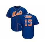 Men's Majestic New York Mets #15 Tim Tebow Authentic Royal Blue Team Logo Fashion Cool Base MLB Jersey