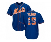 Men's Majestic New York Mets #15 Tim Tebow Authentic Royal Blue Team Logo Fashion Cool Base MLB Jersey