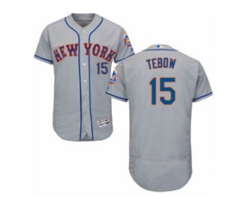 Men's Majestic New York Mets #15 Tim Tebow Grey Flexbase Authentic Collection MLB Jersey