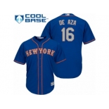 Men's Majestic New York Mets #16 Alejandro De Aza Authentic Royal Blue Alternate Road Cool Base MLB Jersey