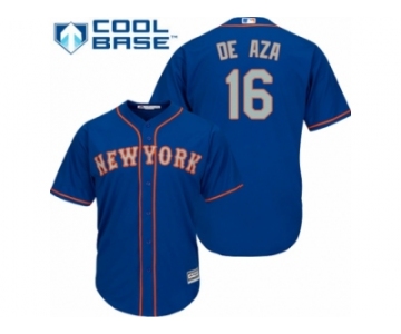 Men's Majestic New York Mets #16 Alejandro De Aza Authentic Royal Blue Alternate Road Cool Base MLB Jersey