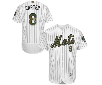 Men's Majestic New York Mets #8 Gary Carter Authentic White 2016 Memorial Day Fashion Flex Base MLB Jersey