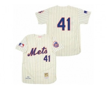 Men's Mitchell and Ness 1969 New York Mets #41 Tom Seaver Authentic Cream Throwback MLB Jersey