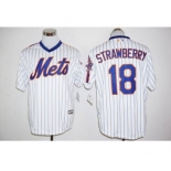 Men's New York Mets #18 Darryl Strawberry Majestic White With 25th Anniversary Patch Official Cool Base Player Jersey