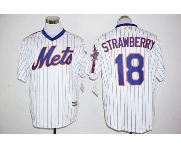 Men's New York Mets #18 Darryl Strawberry Majestic White With 25th Anniversary Patch Official Cool Base Player Jersey