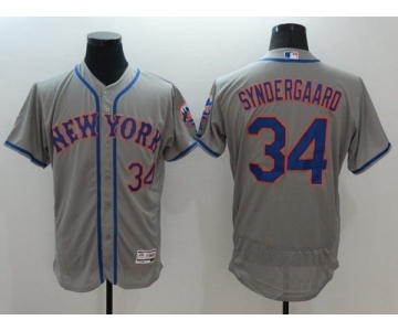 Men's New York Mets #34 Noah Syndergaar Majestic Gray Flexbase Authentic Collection Player Jersey