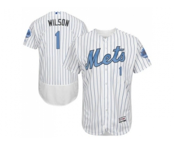 New York Mets #1 Mookie Wilson White(Blue Strip) Flexbase Authentic Collection 2016 Father's Day Stitched Baseball Jersey