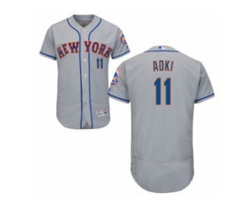 New York Mets #11 Norichika Aoki Grey Flexbase Authentic Collection MLB Jersey