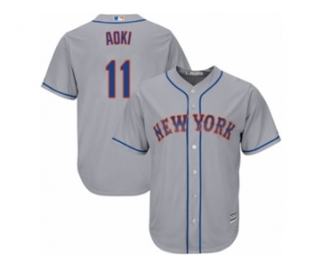 New York Mets #11 Norichika Aoki Replica Grey Road Cool Base MLB Jersey