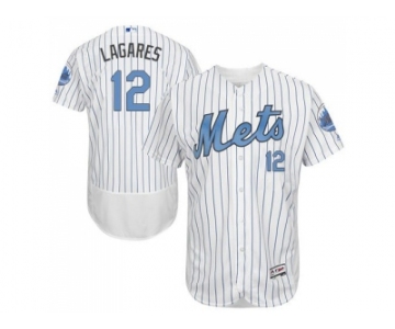 New York Mets #12 Juan Lagares White(Blue Strip) Flexbase Authentic Collection 2016 Father's Day Stitched Baseball Jersey