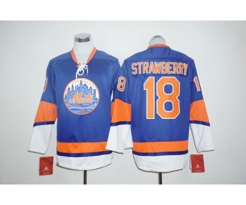 New York Mets #18 Darryl Strawberry Blue Long Sleeve Stitched MLB Jersey