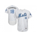 New York Mets #18 Darryl Strawberry White(Blue Strip) Flexbase Authentic Collection 2016 Father's Day Stitched Baseball Jersey