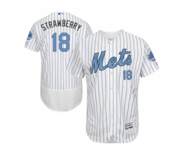 New York Mets #18 Darryl Strawberry White(Blue Strip) Flexbase Authentic Collection 2016 Father's Day Stitched Baseball Jersey