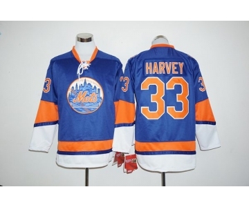 New York Mets #33 Matt Harvey Blue Long Sleeve Stitched MLB Jersey