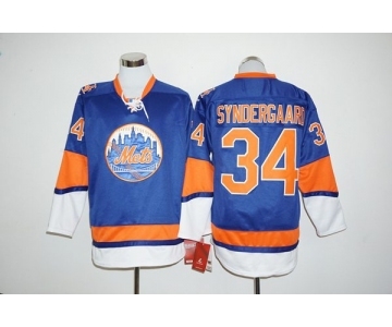 New York Mets #34 Noah Syndergaard Blue Long Sleeve Stitched MLB Jersey