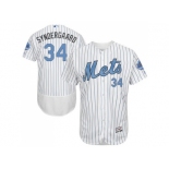 New York Mets #34 Noah Syndergaard White(Blue Strip) Flexbase Authentic Collection 2016 Father's Day Stitched Baseball Jersey