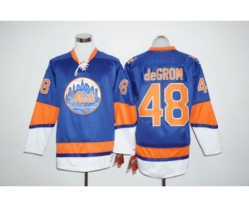 New York Mets #48 Jacob DeGrom Blue Long Sleeve Stitched MLB Jersey