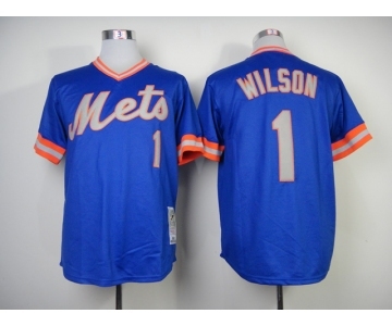 mlb jerseys new york mets #1 wilson blue[1983 m&n]