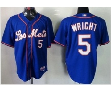 mlb jerseys new york mets #5 wright blue(number white)