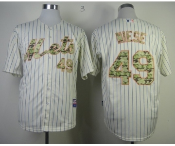 mlb new york mets #49 niese cream(blue strip)[number camo]