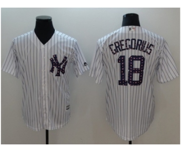 Men New York Yankees #18 Didi Gregorius White Strip New Cool Base 2018 Stars & Stripes Stitched MLB Jersey