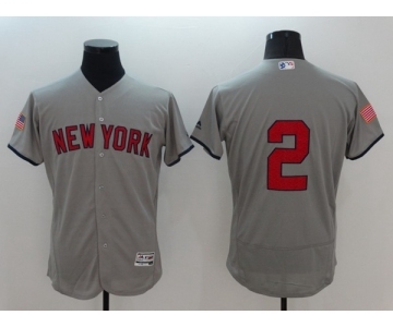 Men New York Yankees #2 Derek Jeter Gray Stars & Stripes 2016 Independence Day Flex Base Jersey