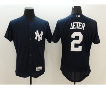 Men New York Yankees #2 Derek Jeter Majestic Navy Blue Flexbase Authentic Collection Player Jersey