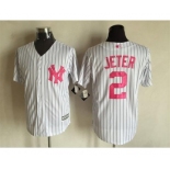 Men New York Yankees #2 Derek Jeter Majestic White Fashion 2016 Mother's Day Cool Base Jersey