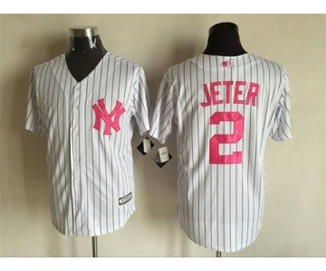 Men New York Yankees #2 Derek Jeter Majestic White Fashion 2016 Mother's Day Cool Base Jersey