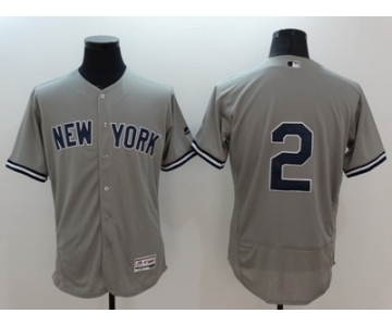 Men New York Yankees #2 Derek Jeter Majestic grey Flexbase Authentic Collection Player Jersey