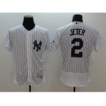 Men New York Yankees #2 Derek Jeter Majestic white stripe Flexbase Authentic Collection Player Jersey[Jeter]