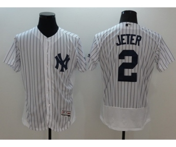 Men New York Yankees #2 Derek Jeter Majestic white stripe Flexbase Authentic Collection Player Jersey[Jeter]