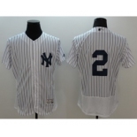 Men New York Yankees #2 Derek Jeter Majestic white stripe Flexbase Authentic Collection Player Jersey