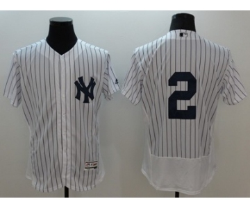 Men New York Yankees #2 Derek Jeter Majestic white stripe Flexbase Authentic Collection Player Jersey