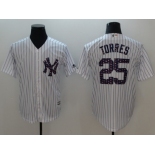 Men New York Yankees #25 Gleyber Torres White Strip New Cool Base 2018 Stars & Stripes Stitched MLB Jersey