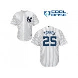 Men New York Yankees #25 Gleyber Torres White Strip New Cool Base Stitched MLB Jersey